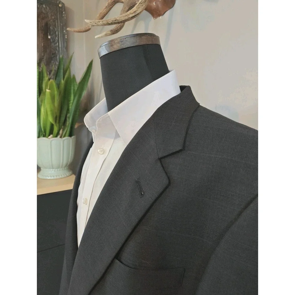 Hart Schaffner Marx 44R Gray Plaid Wool Blazer 2 Button Sport Coat USA W704